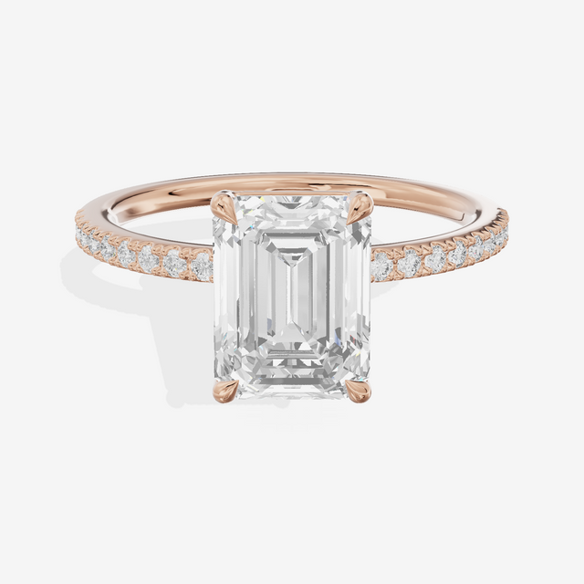 Tender Vowsae Emerald Engagement Ring with Side Stones (1/8 ct. tw.) in 14K Rose Gold