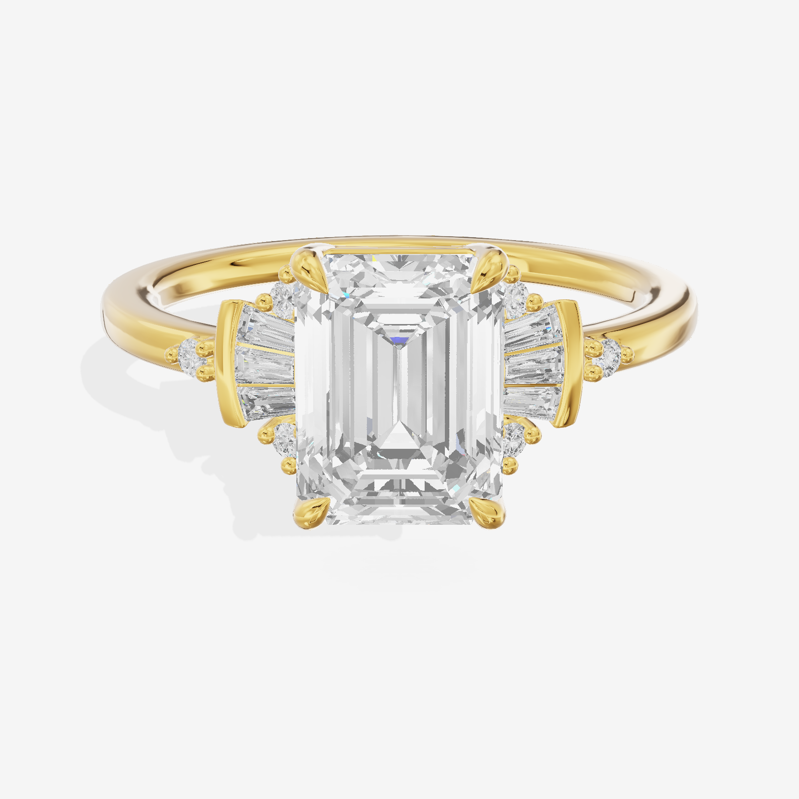 Petite Trellise Emerald Engagement Ring with Side Stones (1/3 ct. tw.) in 14K Yellow Gold