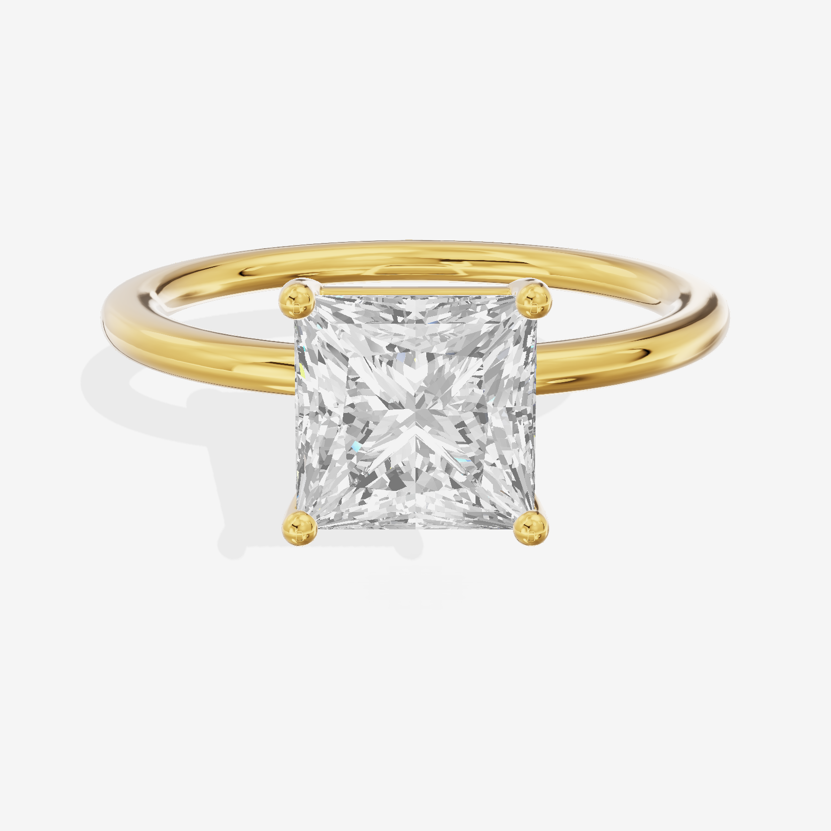 Crowned Vowsae 1.5mm Princess Solitaire Engagement Ring in 18K Yellow Gold