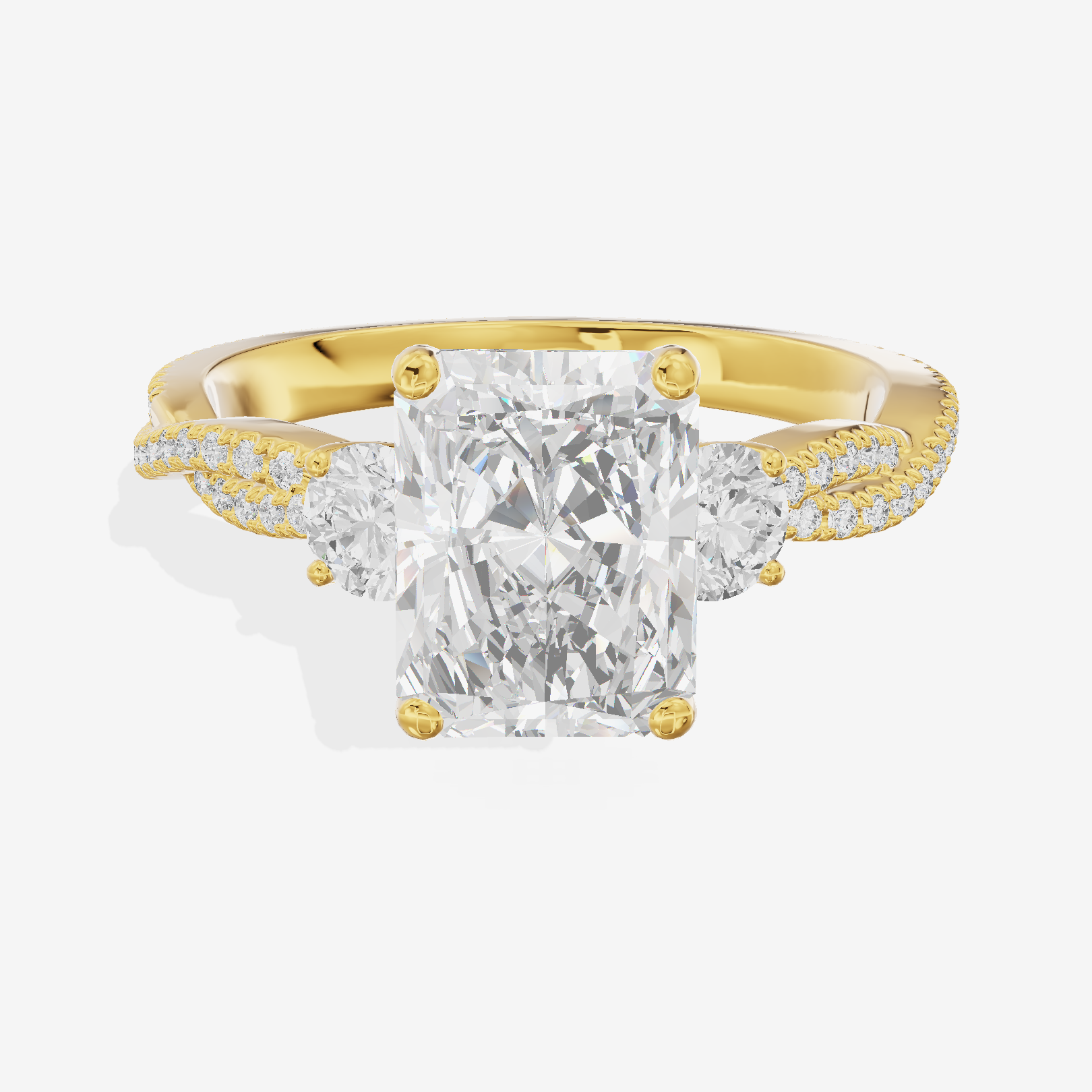 Petite Twine Three Stone Radiant Engagement Ring (1/2 ct. tw.) in 18K Yellow Gold