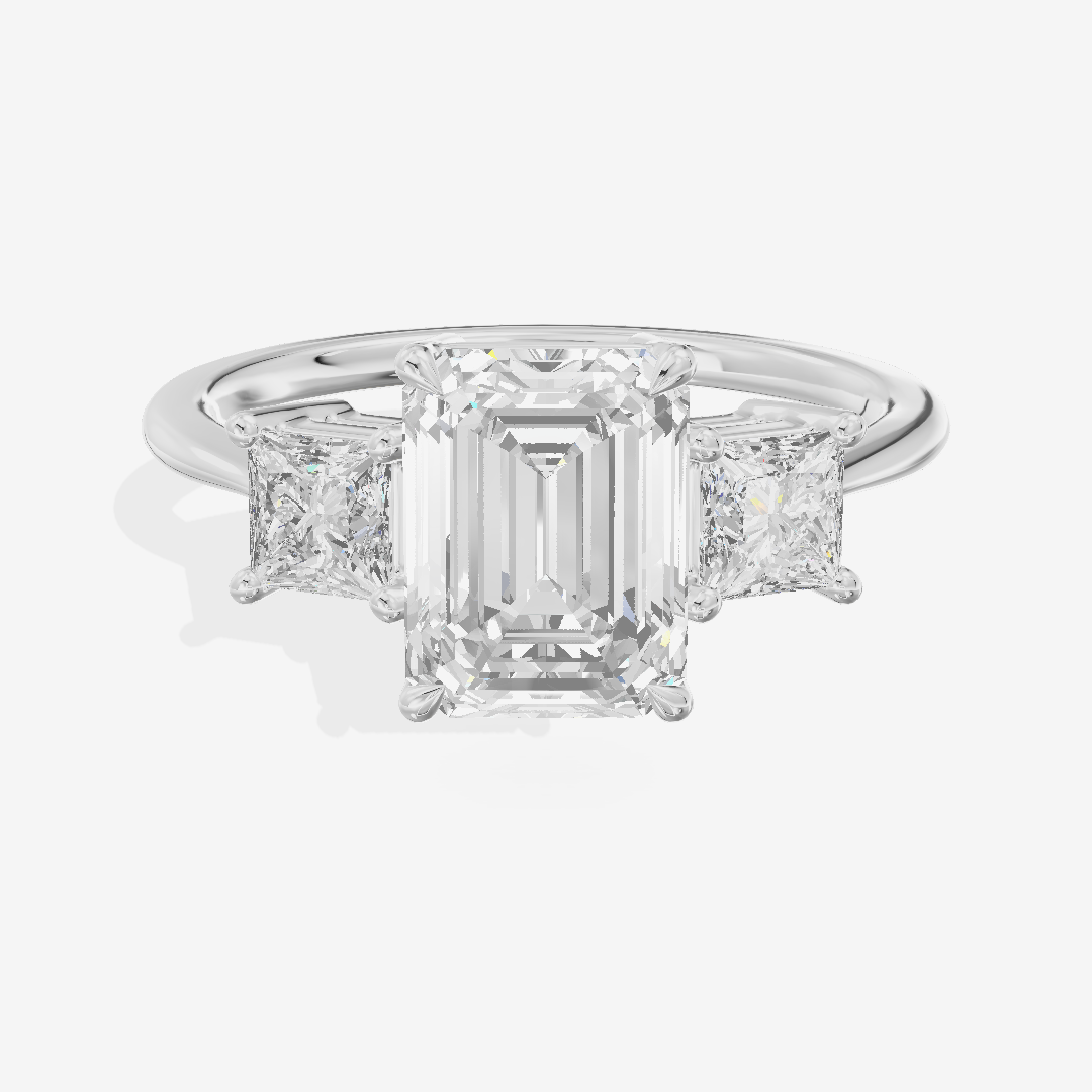 Belovae Anniversary Anniversary Emerald Three Stone Engagement Ring (1/2 ct. tw.) in 18K White Gold