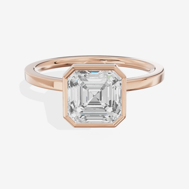 One of One Classic 1.5mm Asscher Bezel Engagement Ring in 14K Rose Gold