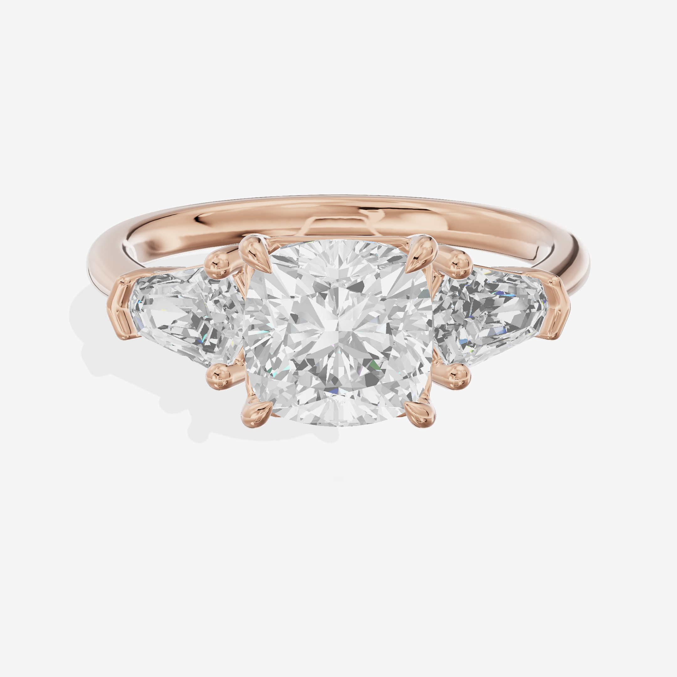 Classic Mirth Cushion Three Stone Engagement Ring (1/2 ct. tw.) in 18K Rose Gold