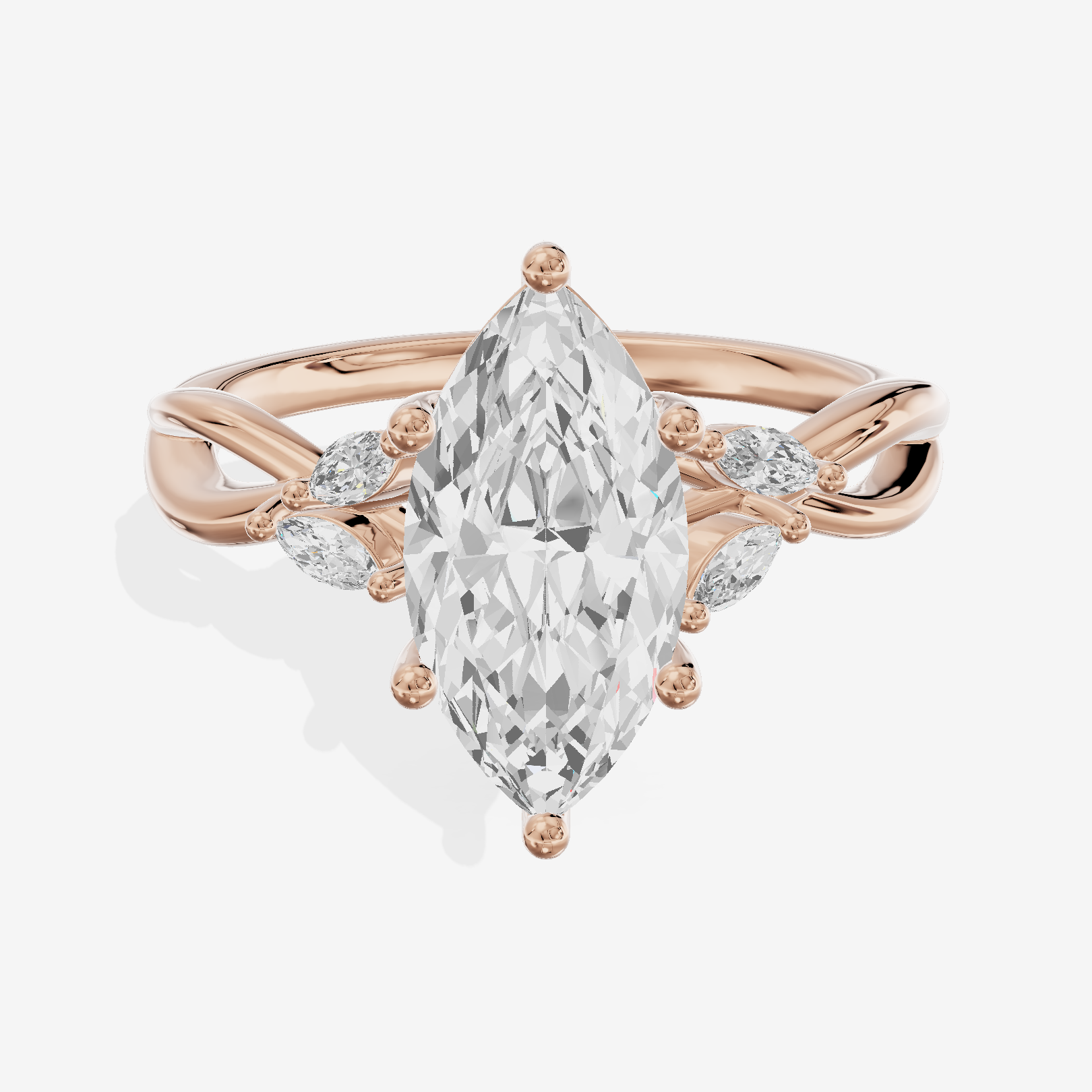 Vowsae Pavé Marquise Engagement Ring with Side Stones (1/8 ct. tw.) in 18K Rose Gold