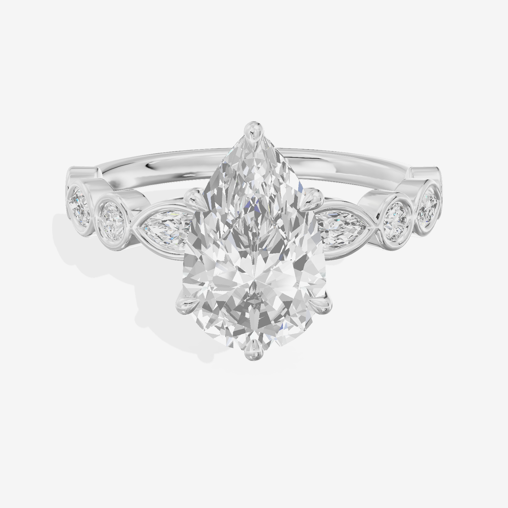 Tender Aurea Pear Engagement Ring with Side Stones (1 ct. tw.) in 14K White Gold