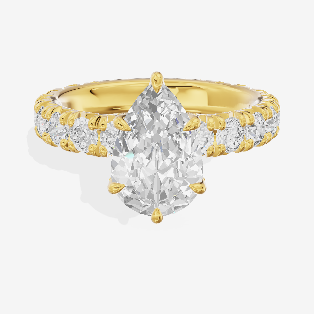 Crowned Sincere Pear Engagement Ring with Side Stones (3/4 ct. tw.) in 18K Yellow Gold