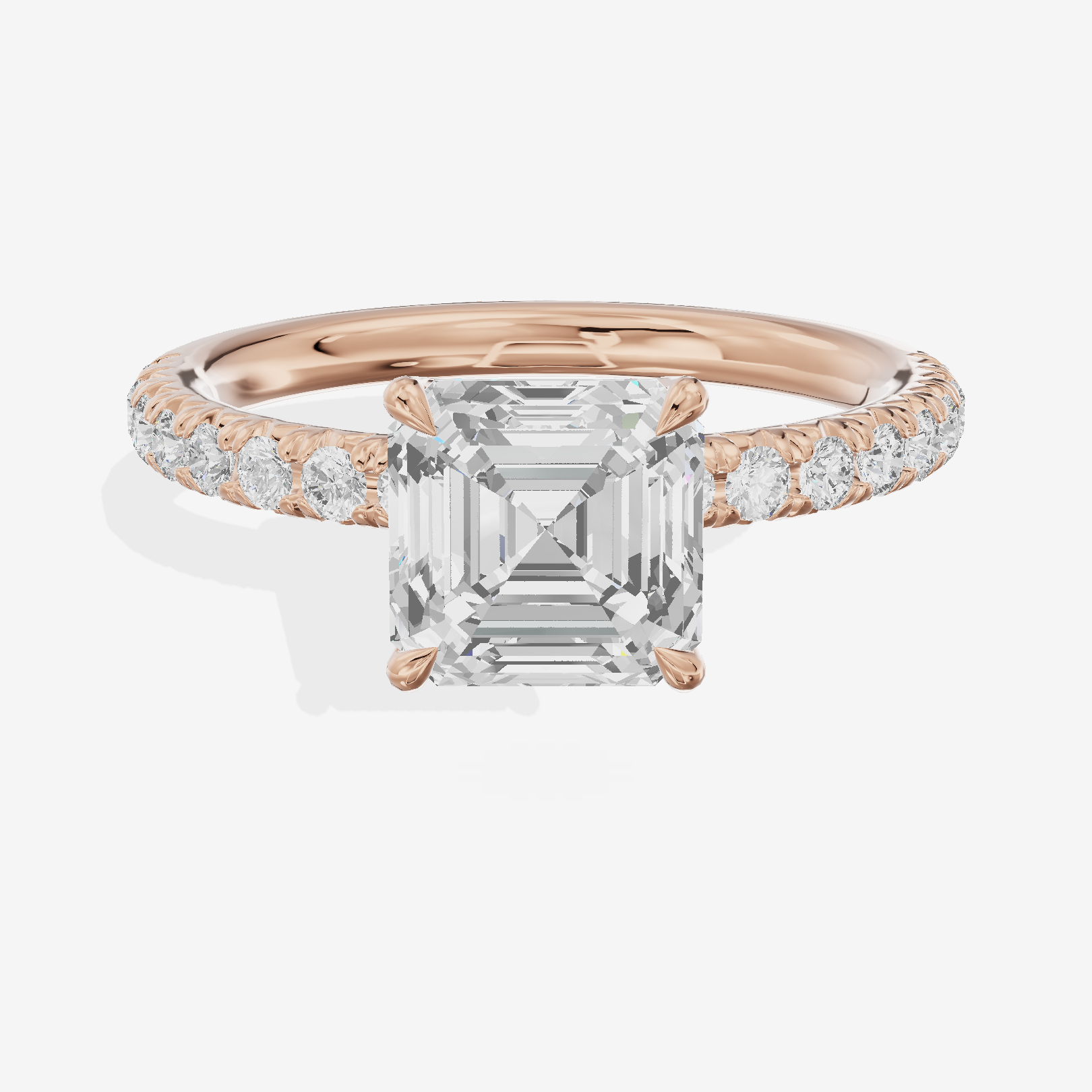 Bowed Whisper Asscher Engagement Ring with Side Stones (1/4 ct. tw.) in 18K Rose Gold