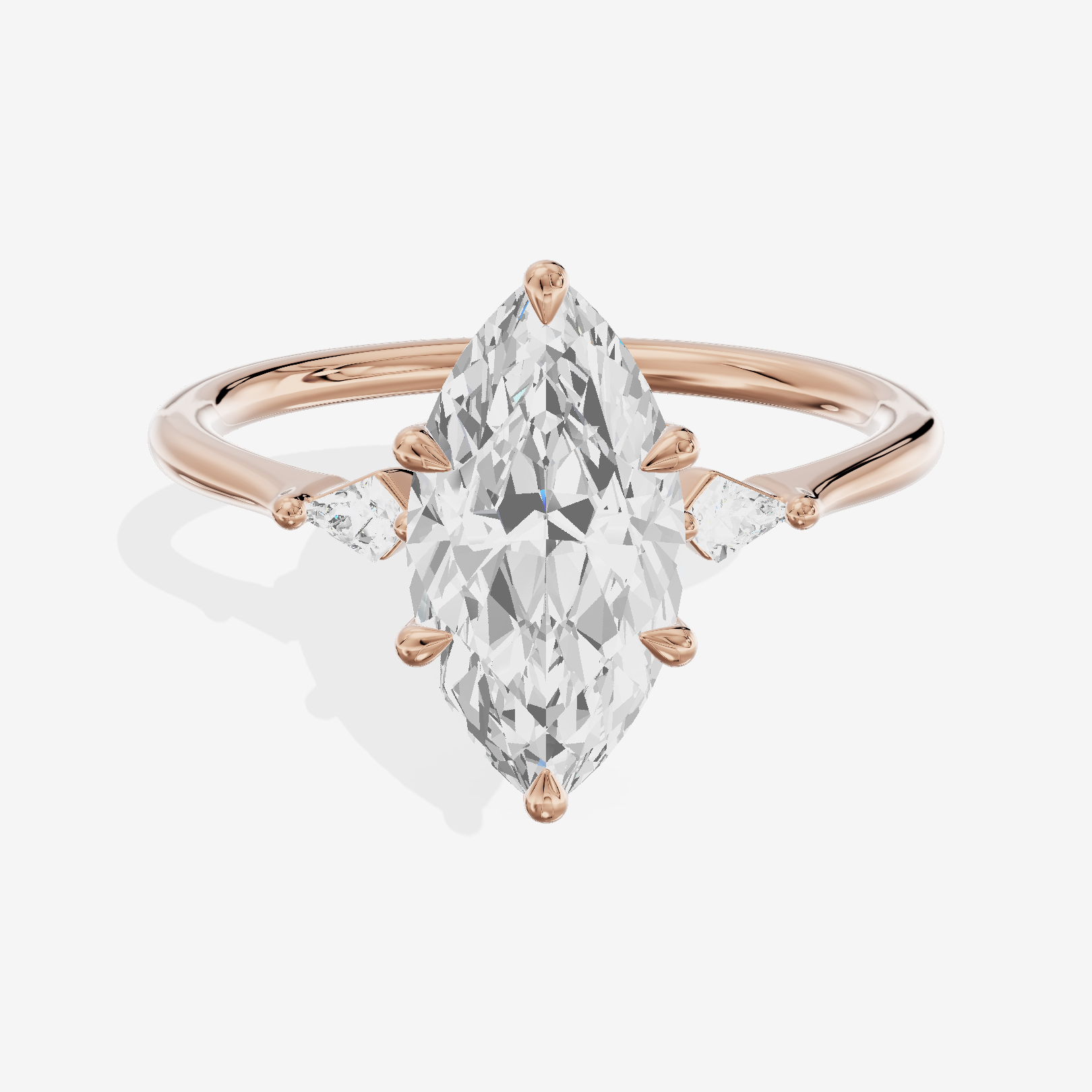 Petite Triade Marquise Three Stone Engagement Ring (1/15 ct. tw.) in 18K Rose Gold