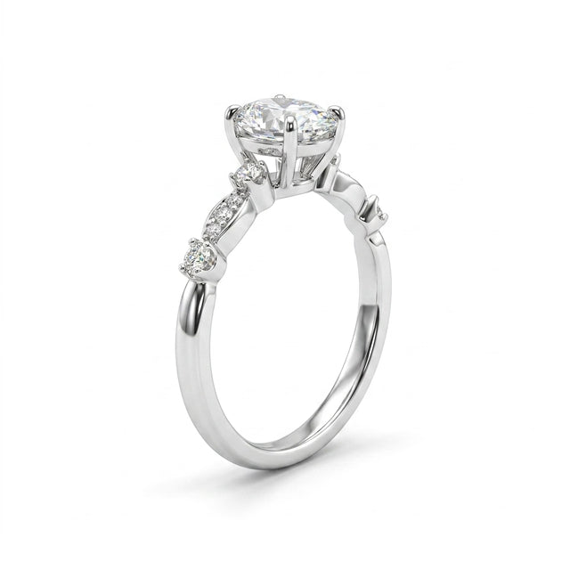Cathedral Solitaire Pavé Oval Engagement Ring (1.05 ct. tw.) in 18K White Gold