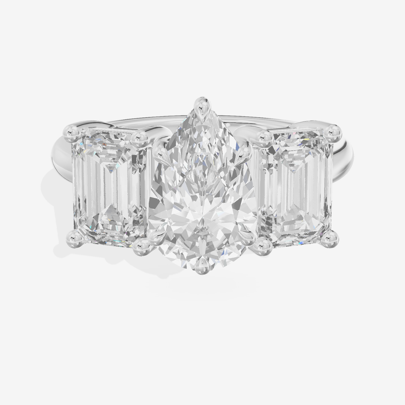 Luxe Whisper Three Stone Pear Engagement Ring (3/4 ct. tw.) in 18K White Gold