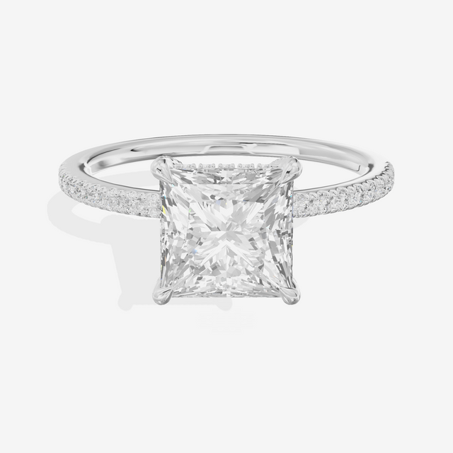 Bowed Sincere Princess Engagement Ring with Side Stones (1/4 ct. tw.) in 18K White Gold