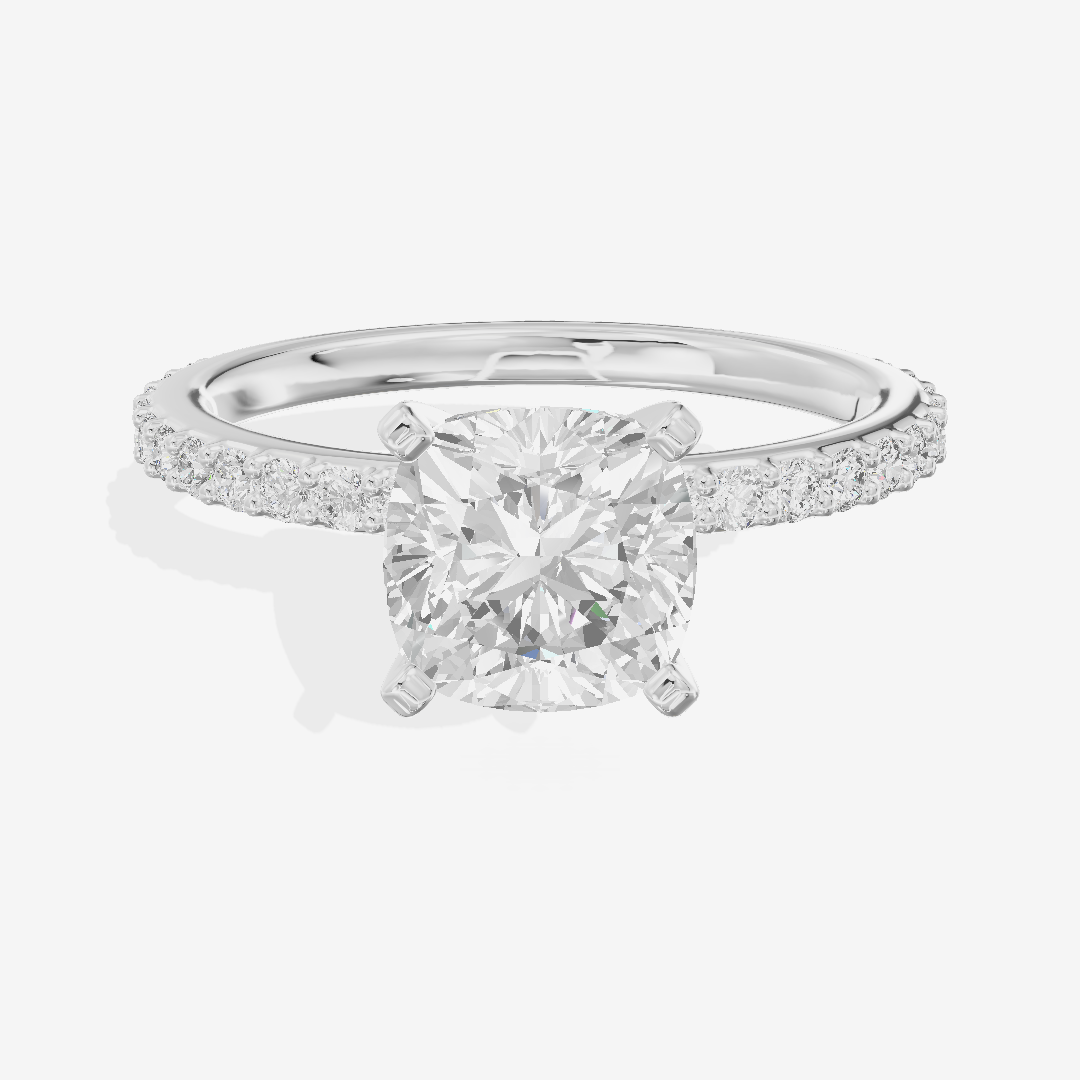 Petite Trellise Cushion Engagement Ring with Side Stones (1/3 ct. tw.) in Platinum