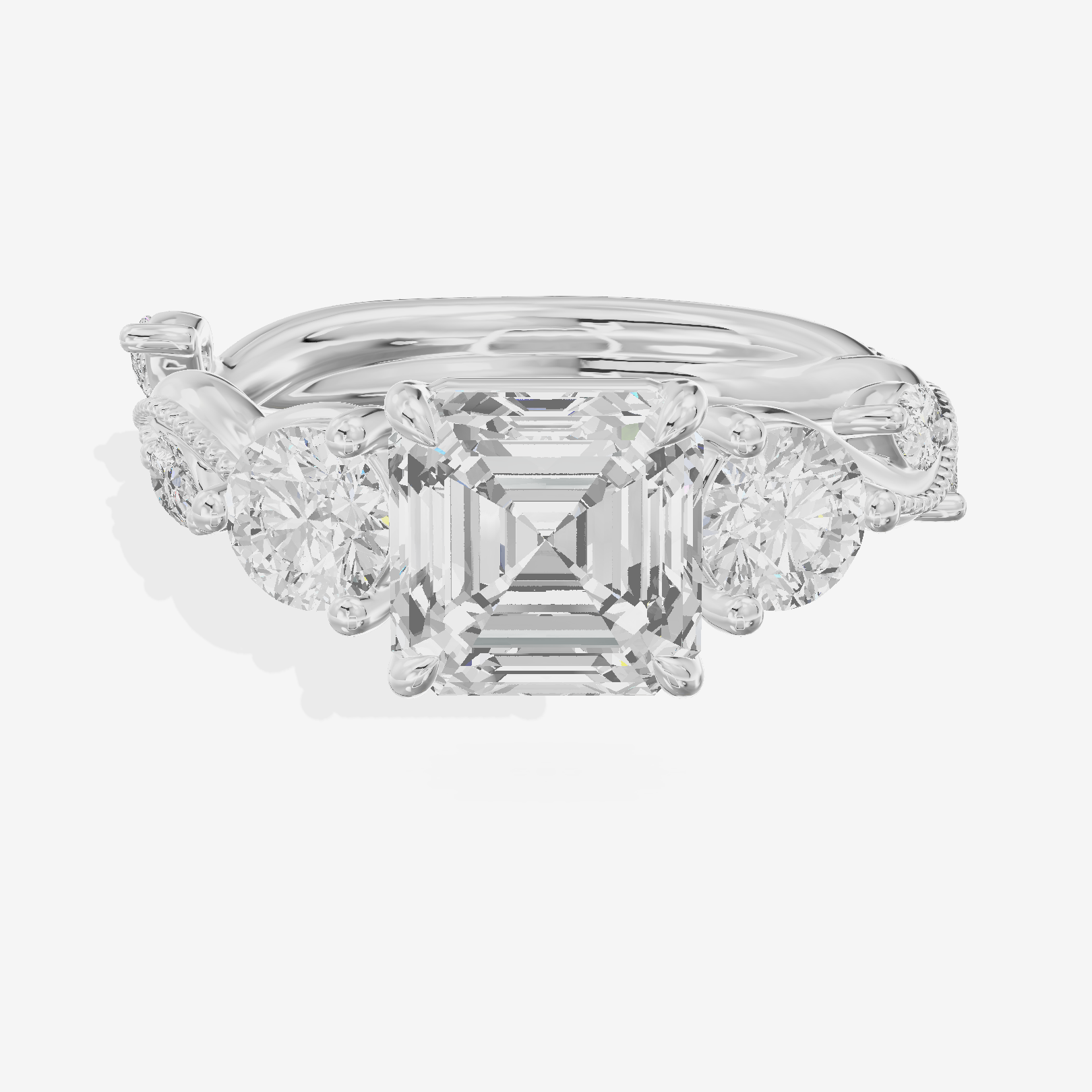 Vintage Belovae Asscher Three Stone Engagement Ring (3/5 ct. tw.) in 14K White Gold