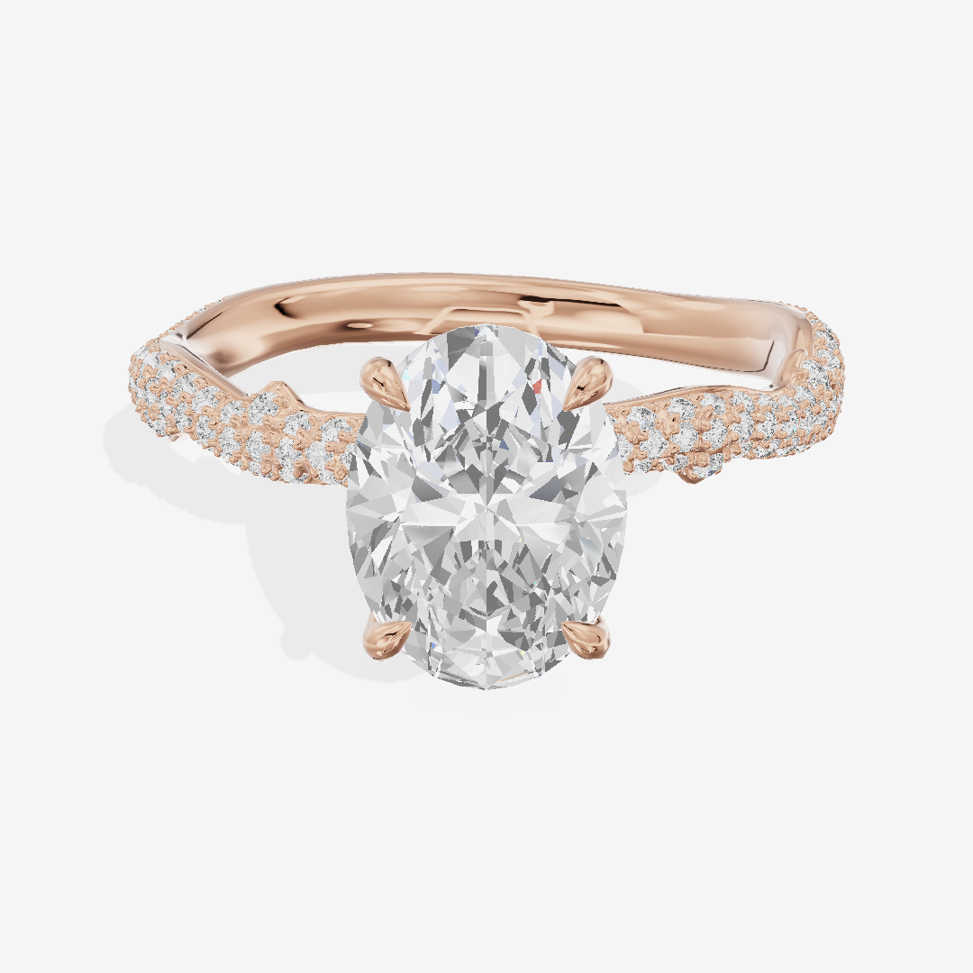 Twine Vine Vine Oval Engagement Ring with Side Stones (3/5 ct. tw.) in 18K Rose Gold