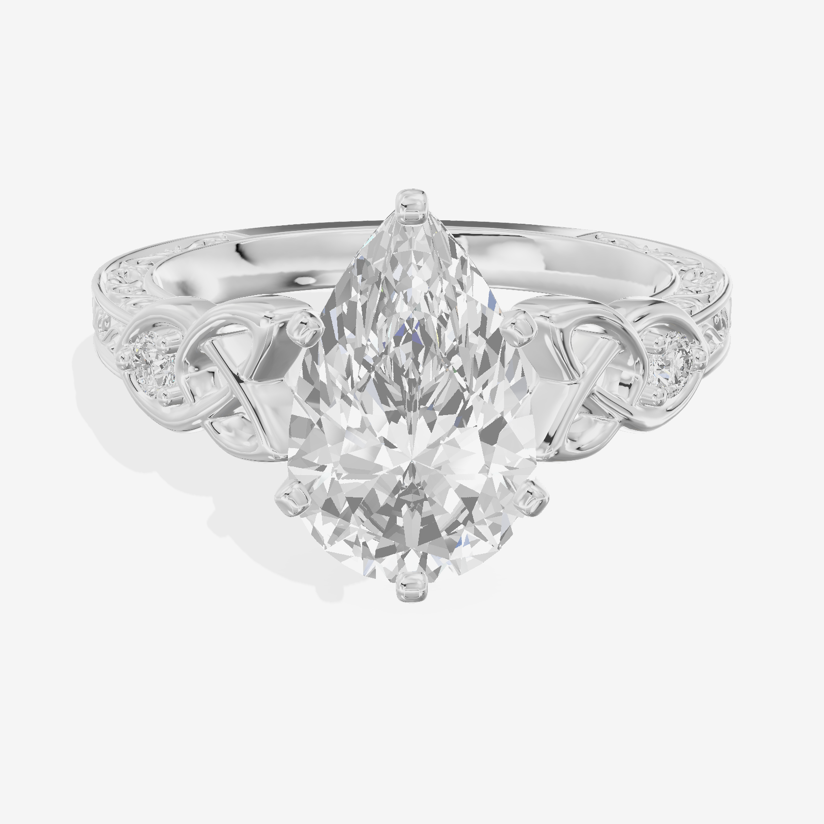 Lustrous Solea Pear Engagement Ring with Side Stones (1/20 ct. tw.) in Platinum
