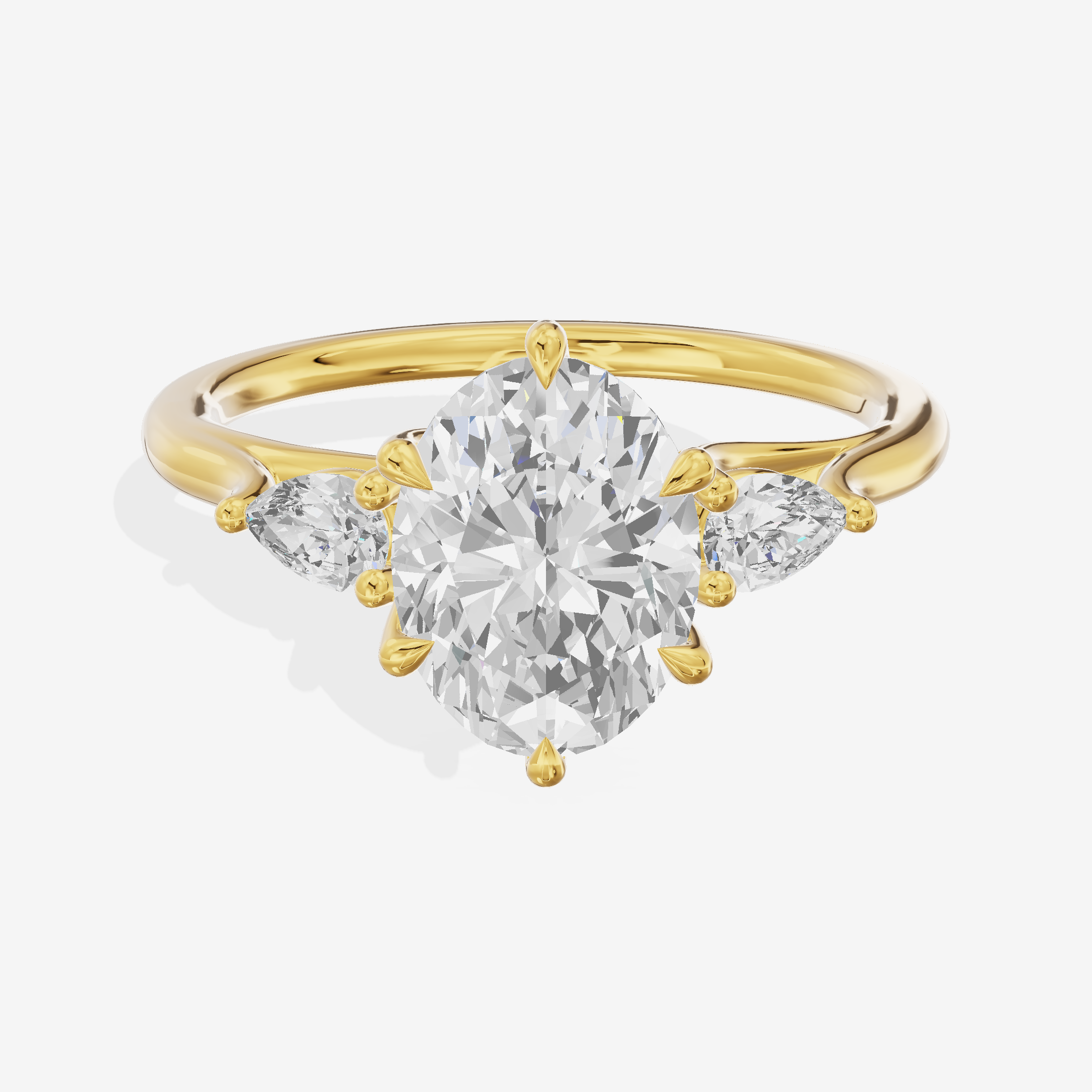 Classic Belovae Oval Three Stone Engagement Ring (1/5 ct. tw.) in 14K Yellow Gold