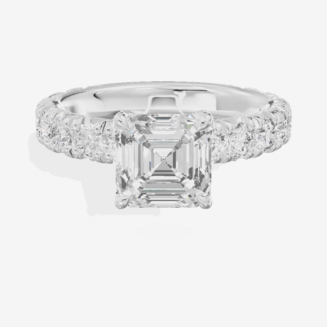 Crowned Sincere Asscher Engagement Ring with Side Stones (3/4 ct. tw.) in 14K White Gold