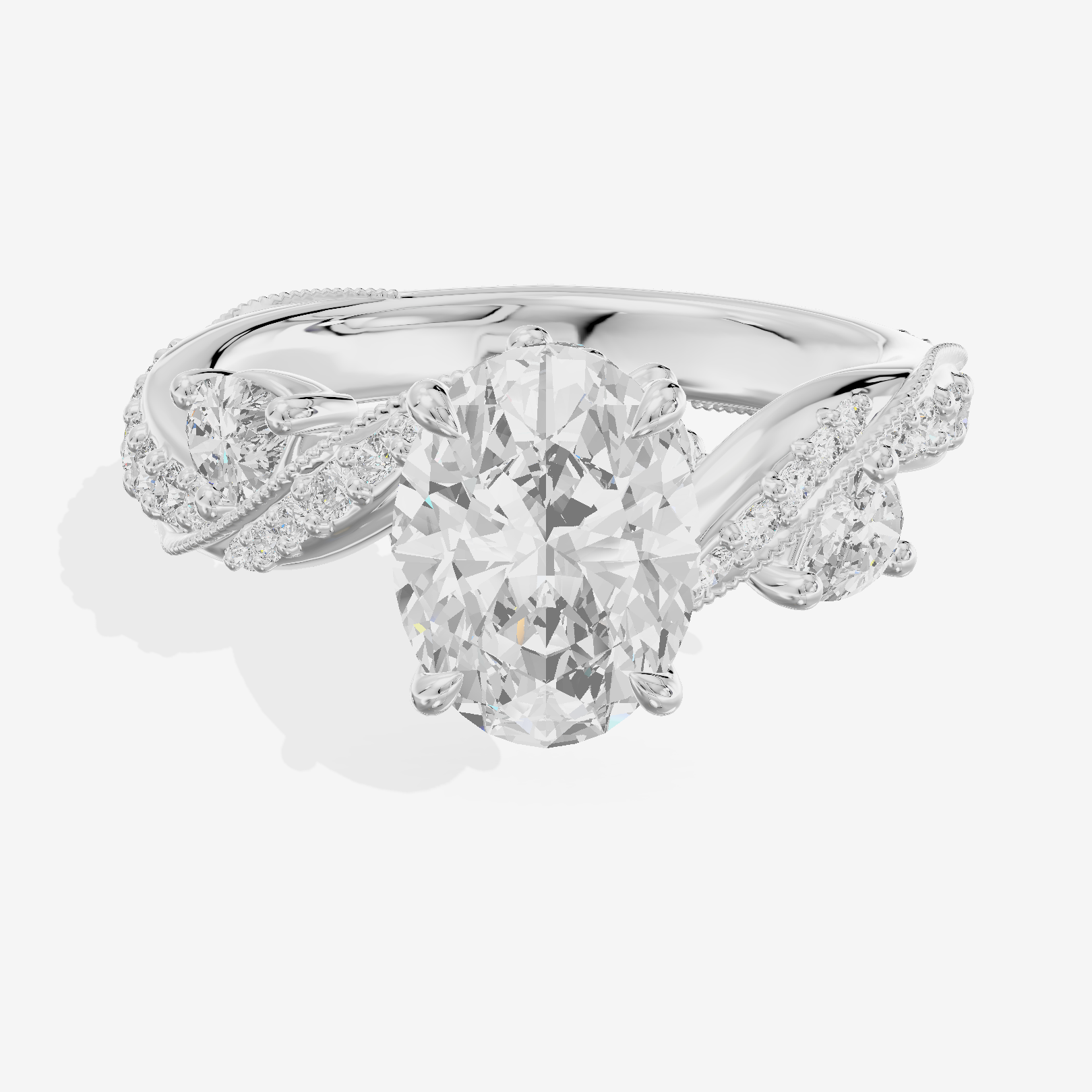 Modern Tender Oval Engagement Ring with Side Stones (1/3 ct. tw.) in 14K White Gold