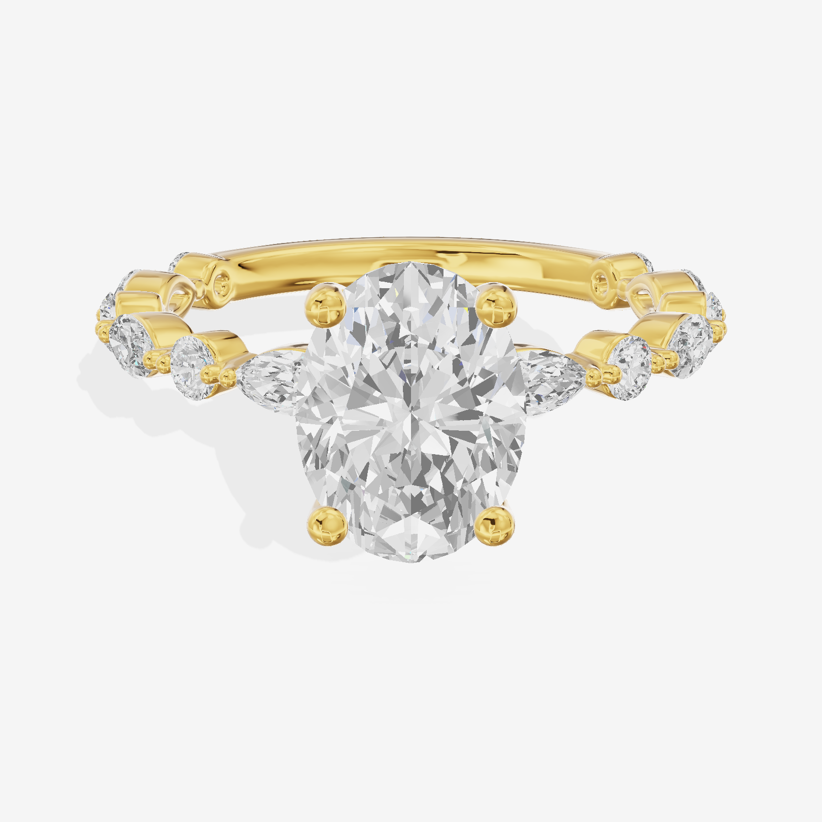 Solea Cathedral 2mm Oval Engagement Ring with Side Stones (1/2 ct. tw.) in 18K Yellow Gold