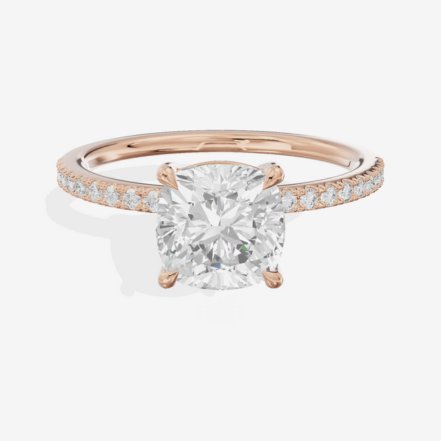 Tender Vowsae Cushion Engagement Ring with Side Stones (1/8 ct. tw.) in 18K Rose Gold