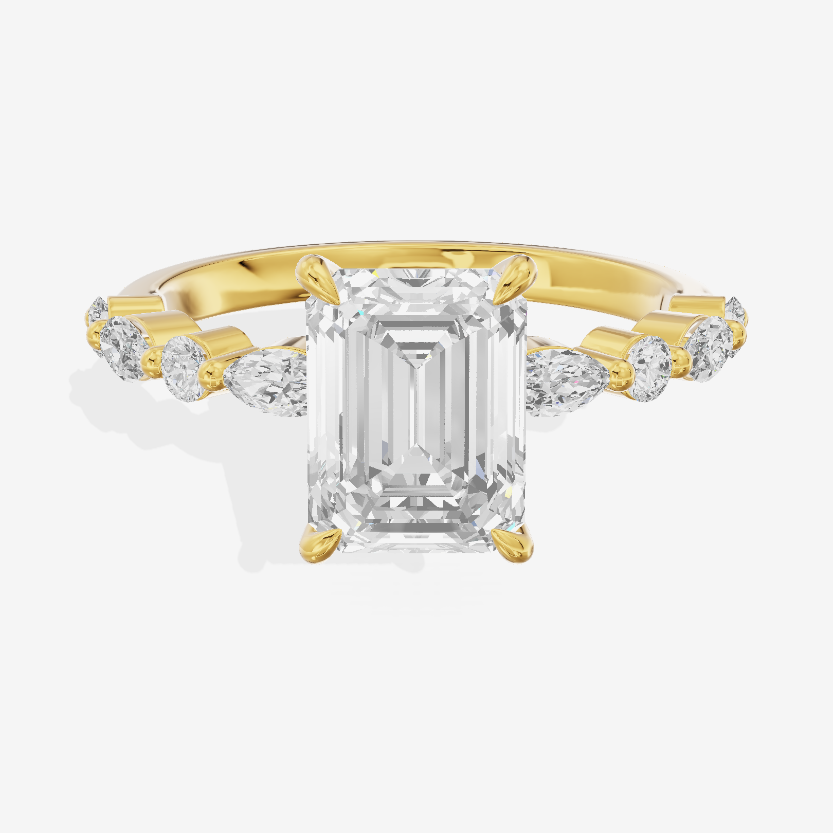 Lumera Cathedral Emerald Engagement Ring with Side Stones (1/3 ct. tw.) in 18K Yellow Gold
