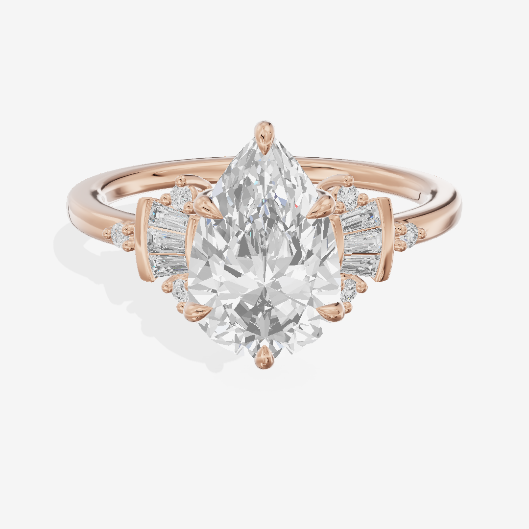 Lightwoven Pavé Pear Engagement Ring with Side Stones (1/8 ct. tw.) in 18K Rose Gold