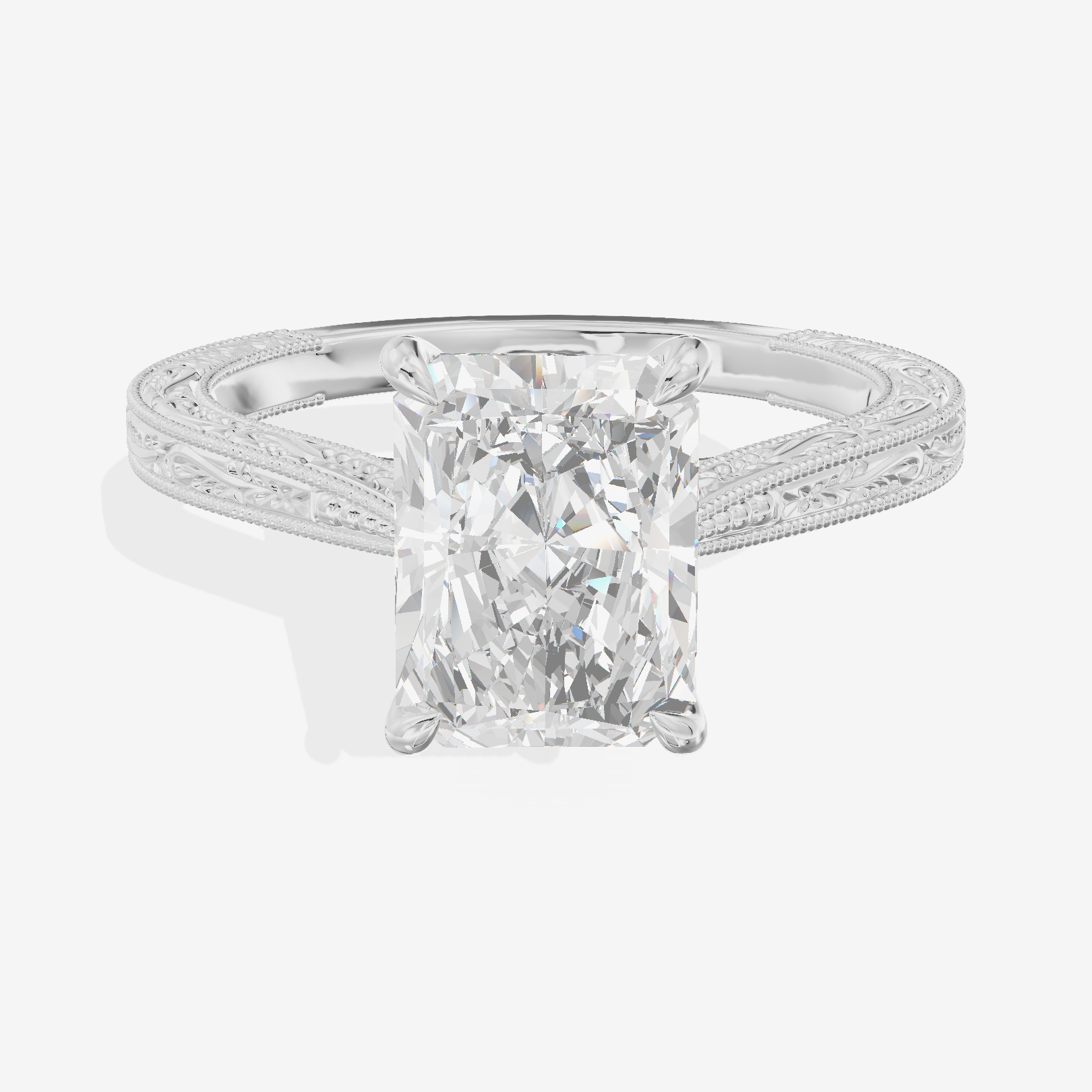 Vintage Vowsae Radiant Engagement Ring in 18K White Gold