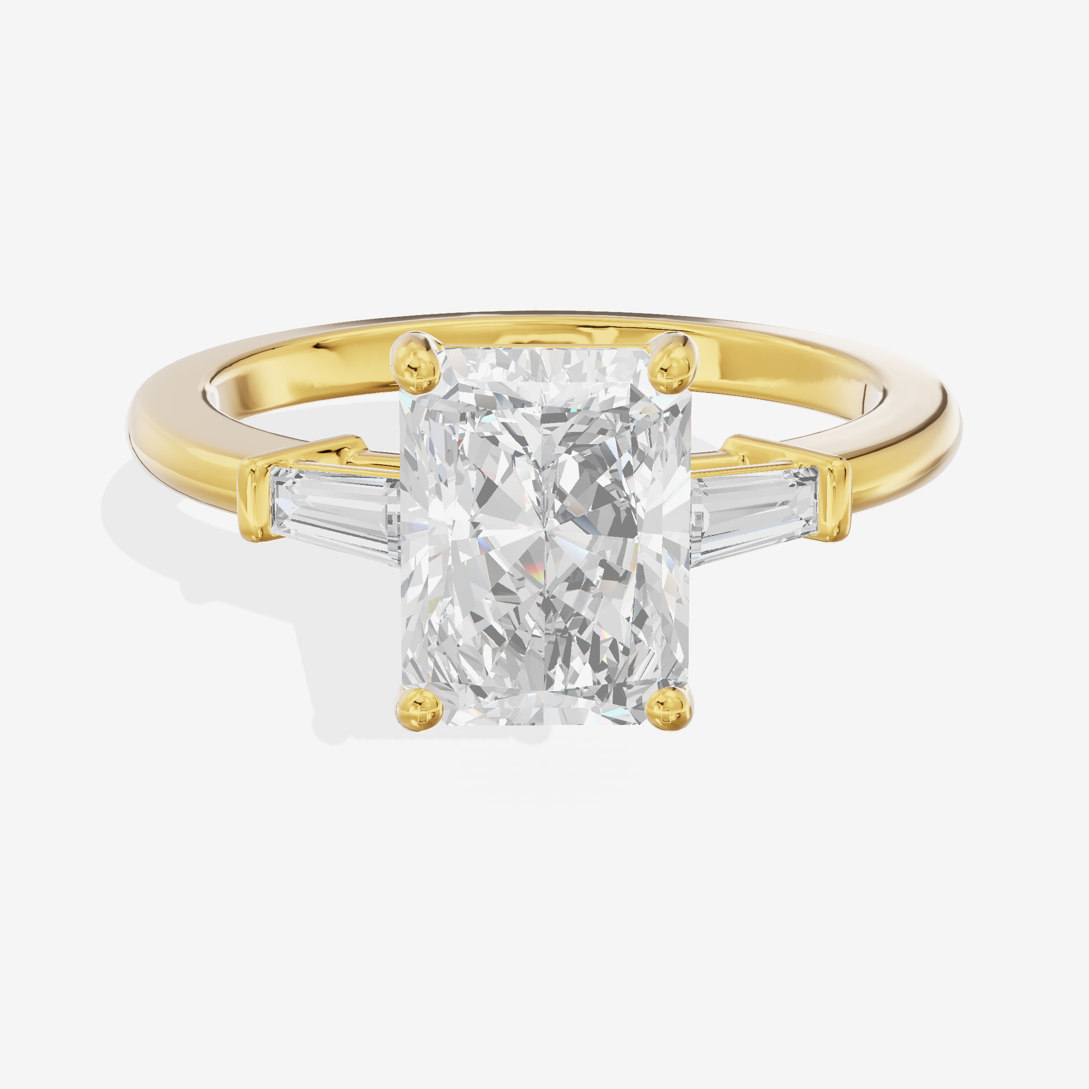 Luxe Halcyon Three Stone Radiant Engagement Ring (3/4 ct. tw.) in 14K Yellow Gold