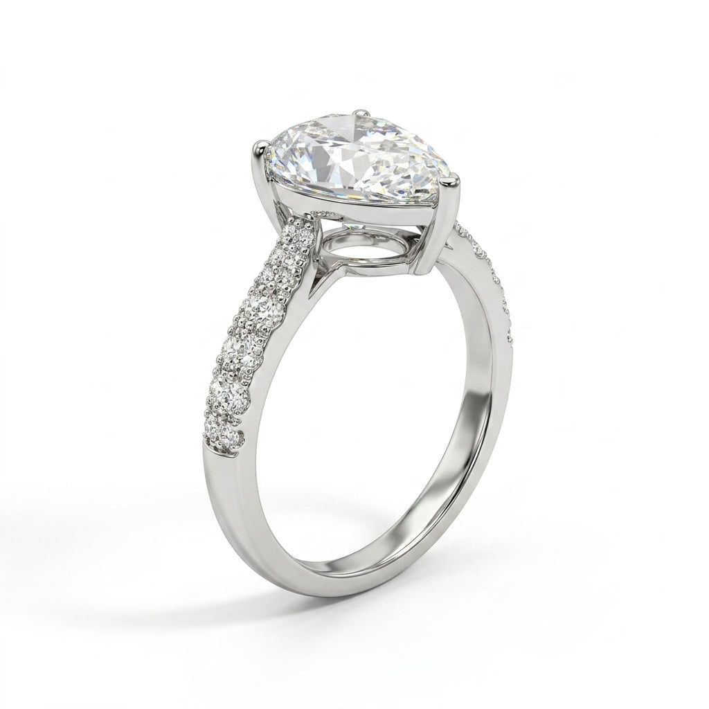 Solitaire Pavé Pear Engagement Ring (5.02 ct. tw.) in 18K White Gold