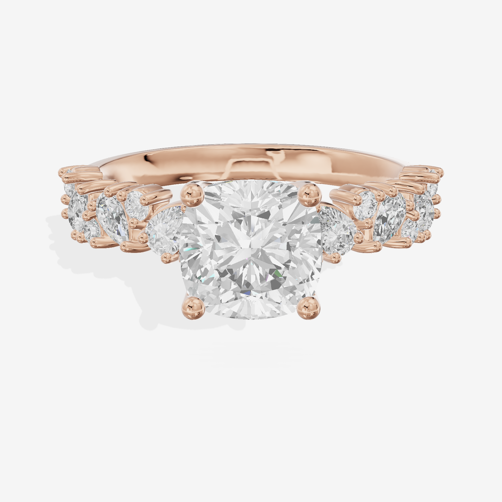 Bowed Vowsae Cushion Engagement Ring with Side Stones (2/5 ct. tw.) in 14K Rose Gold