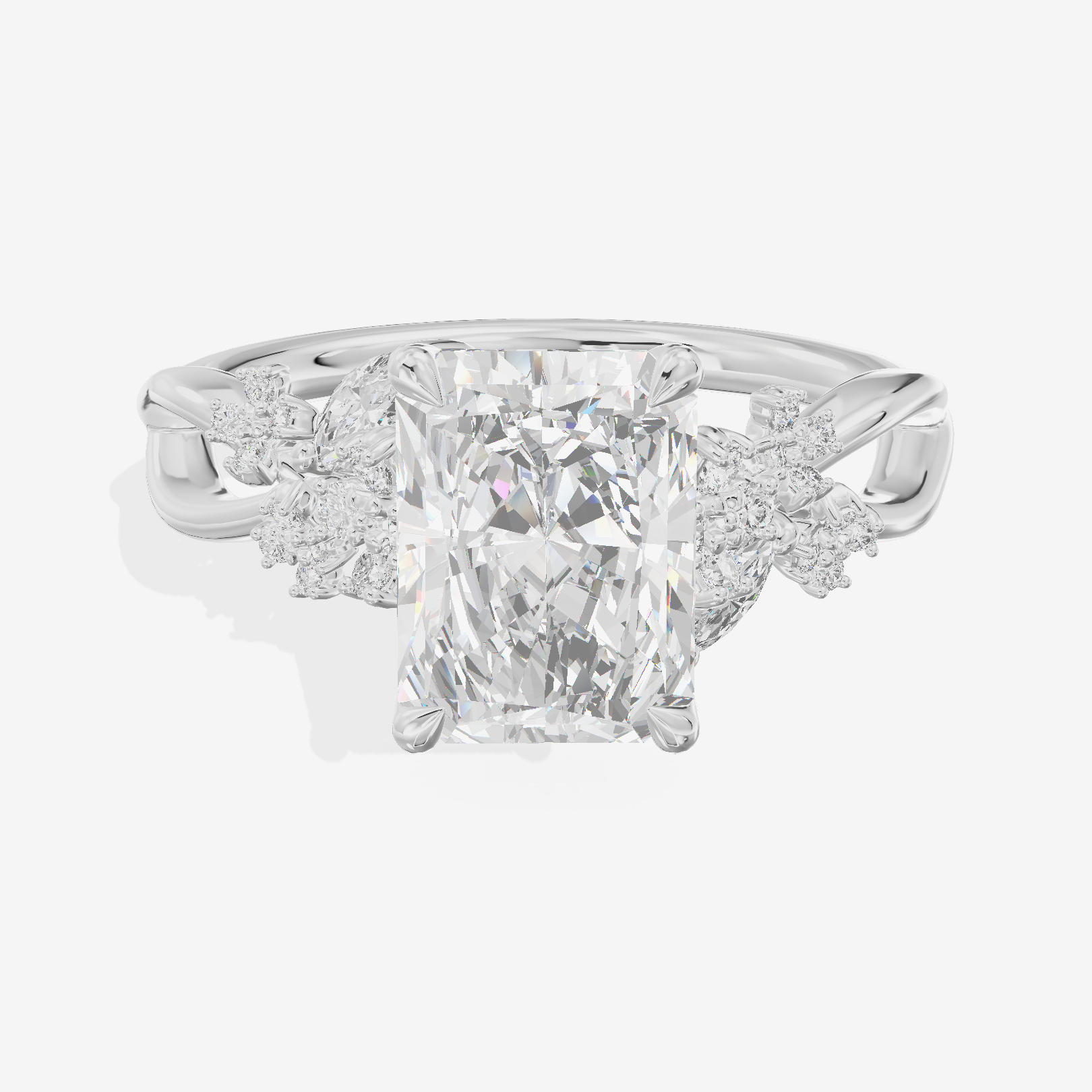 Lightwoven Pavé Radiant Engagement Ring with Side Stones (1/8 ct. tw.) in 18K White Gold