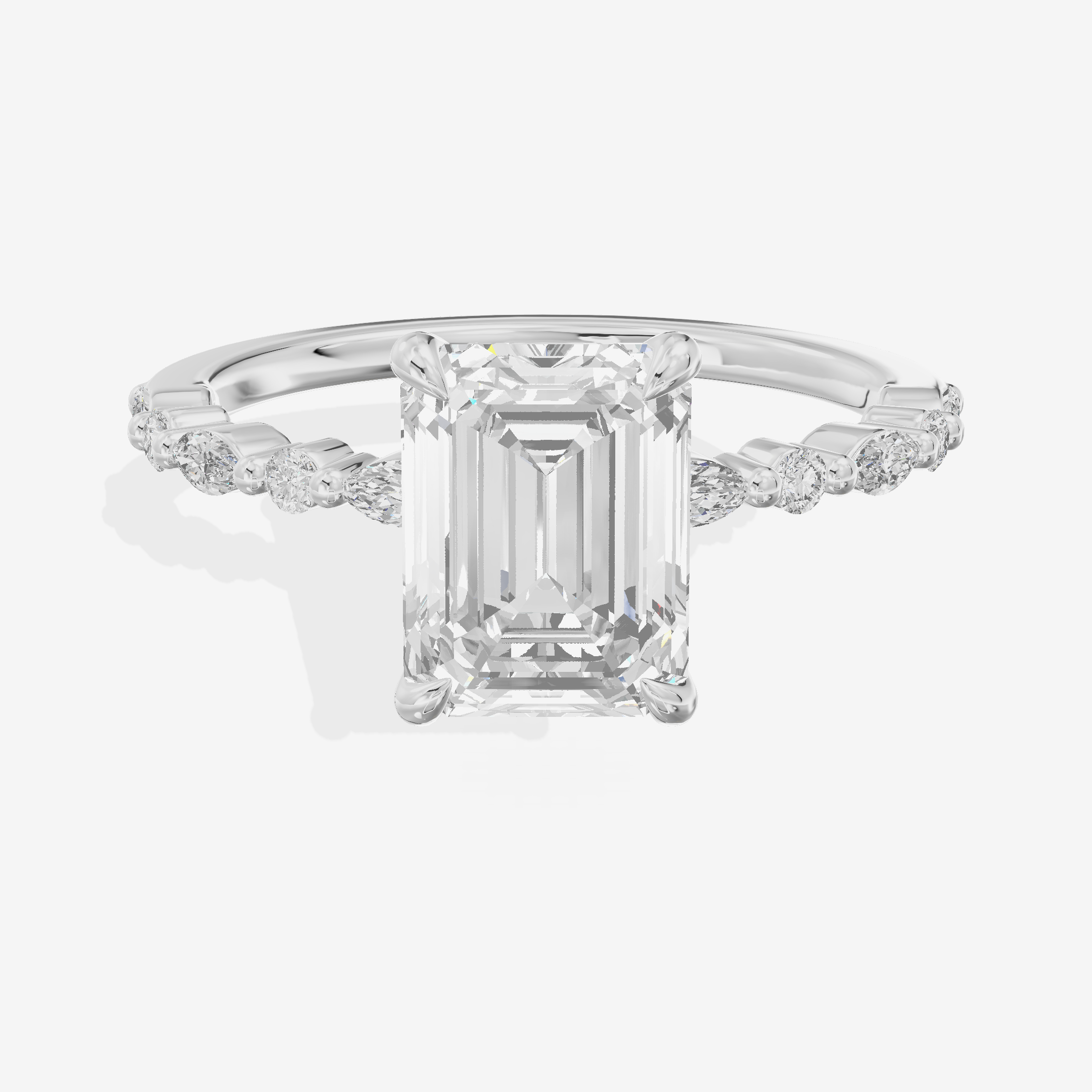 Classic Halcyon Emerald Engagement Ring with Side Stones (1/4 ct. tw.) in 18K White Gold