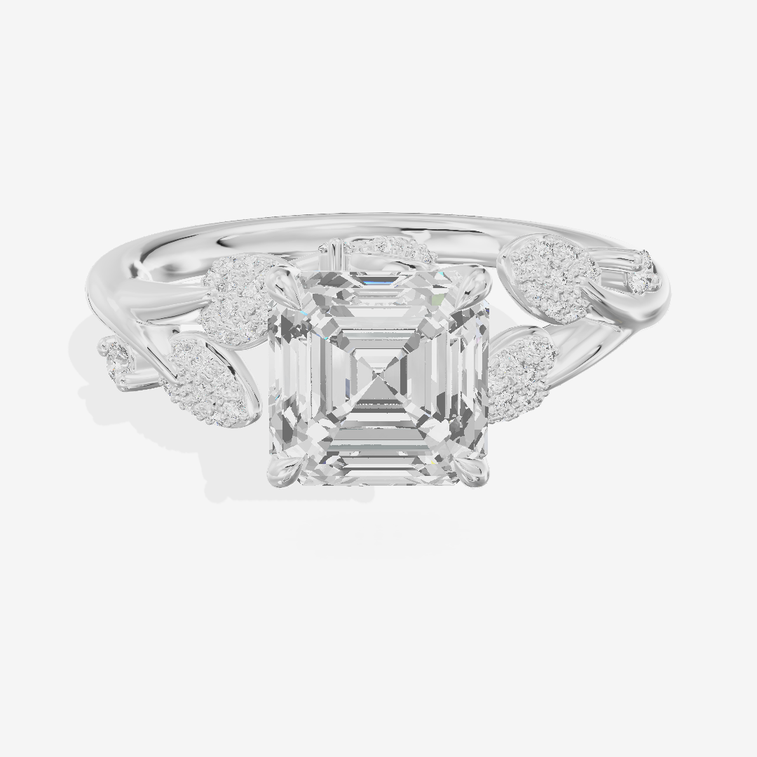 Lightwoven Asscher Engagement Ring with Side Stones (1/6 ct. tw.) in 18K White Gold