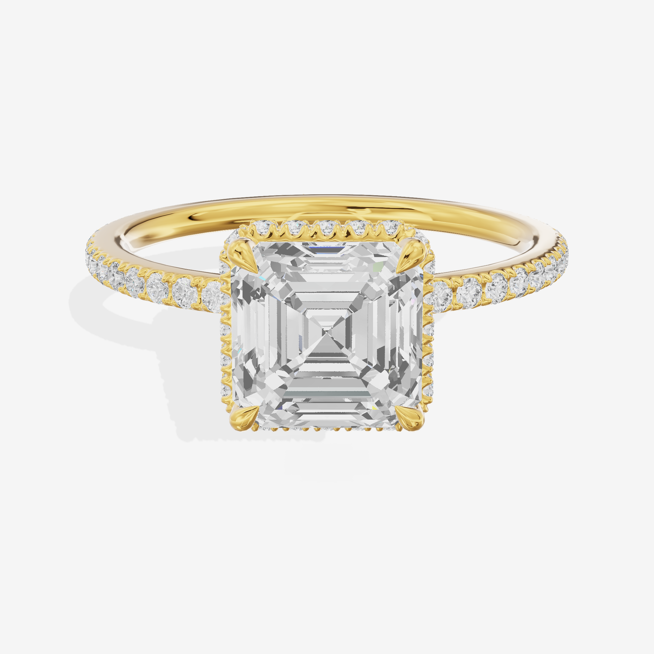 Crowned Whisper Asscher Hidden Halo Engagement Ring in 14K Yellow Gold