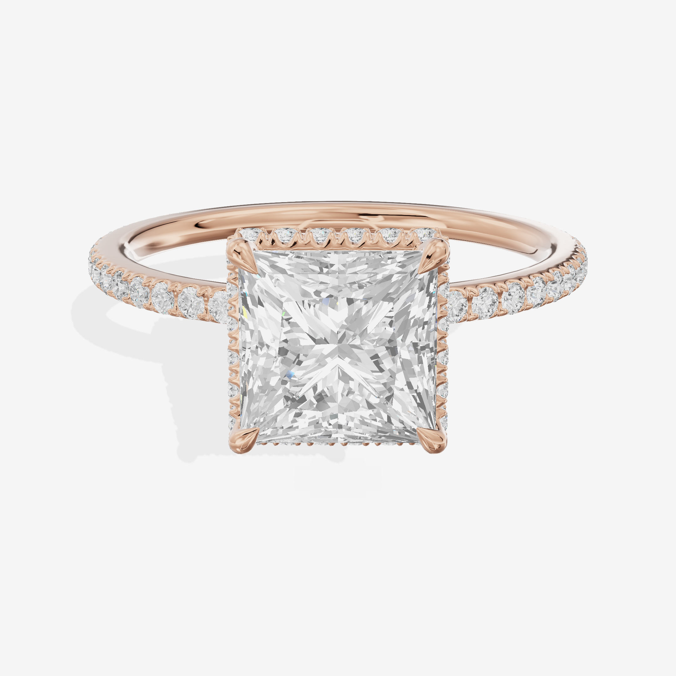 Crowned Whisper Princess Hidden Halo Engagement Ring in 14K Rose Gold