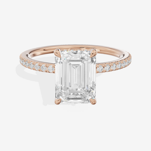 Lustrous Sincere Emerald Engagement Ring with Side Stones (1/3 ct. tw.) in 14K Rose Gold