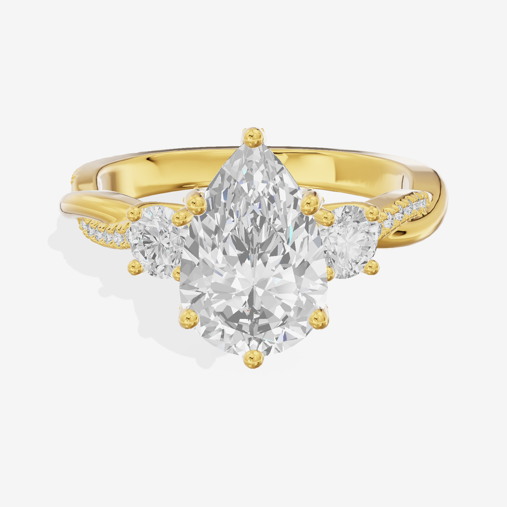 Promezza Three Stone Pear Engagement Ring (1/10 ct. tw.) in 14K Yellow Gold