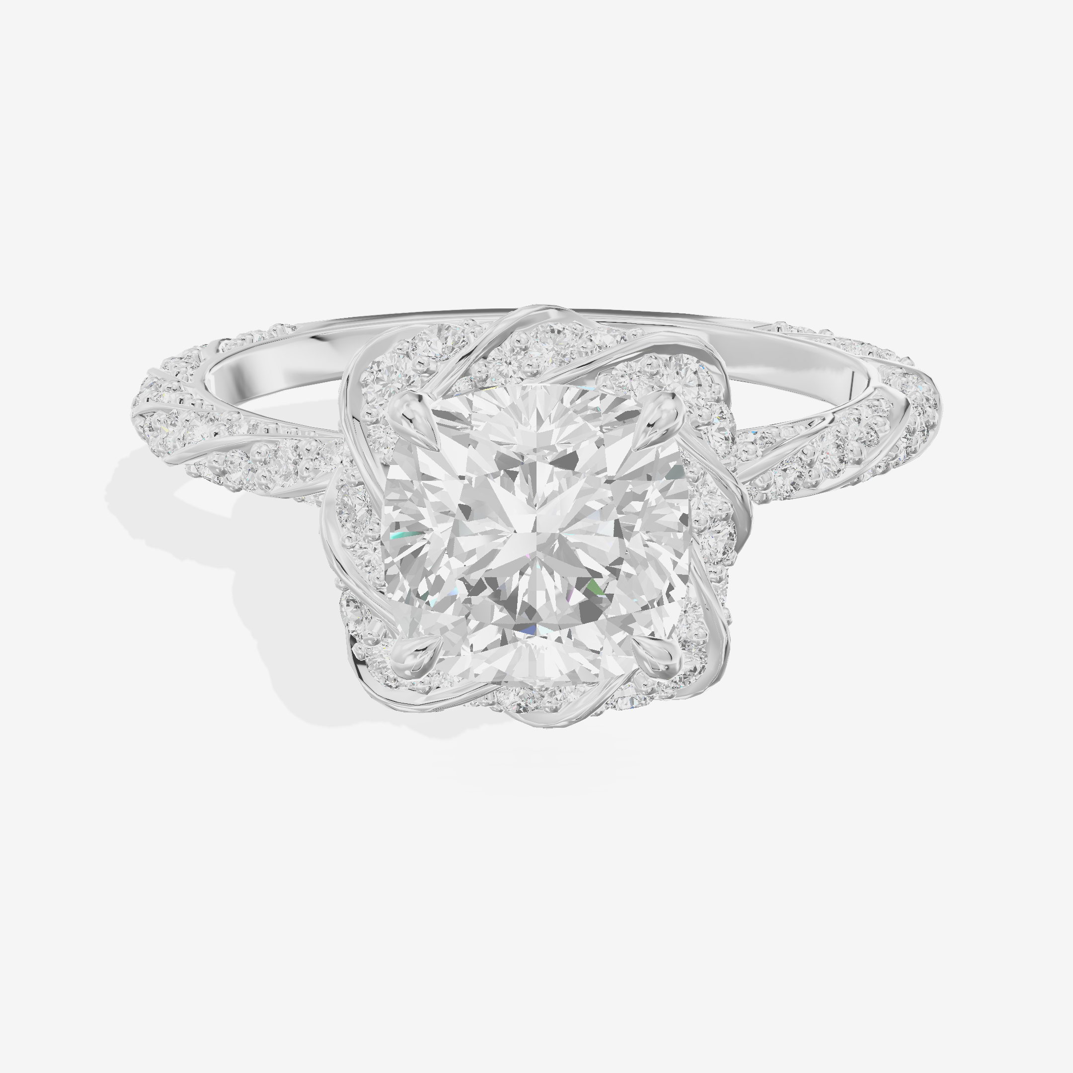 Grand Aimora Cushion Engagement Ring with Hidden Halos (1/20 ct. tw.) in Platinum