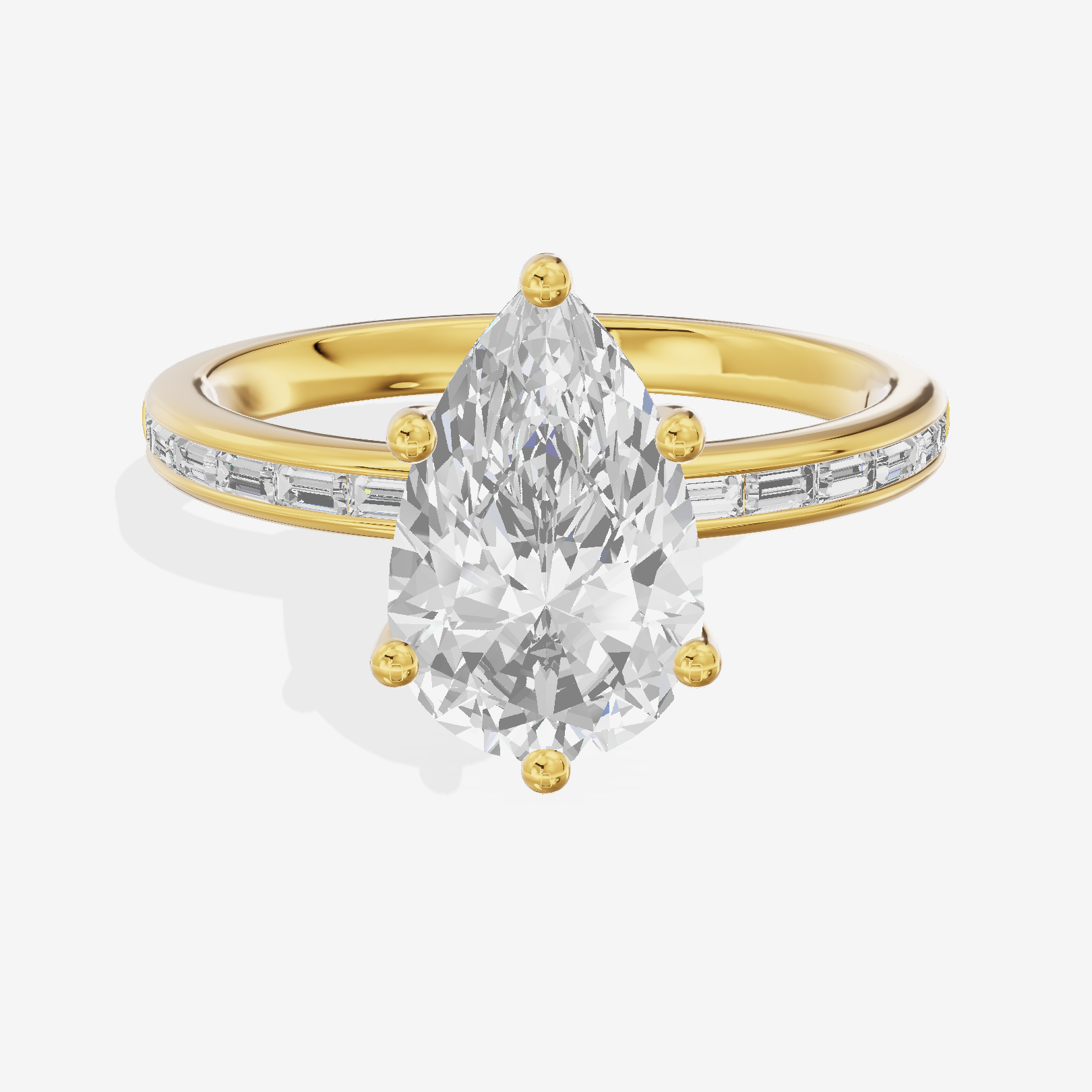 Tender Sincere Pear Engagement Ring with Side Stones (1/6 ct. tw.) in 18K Yellow Gold