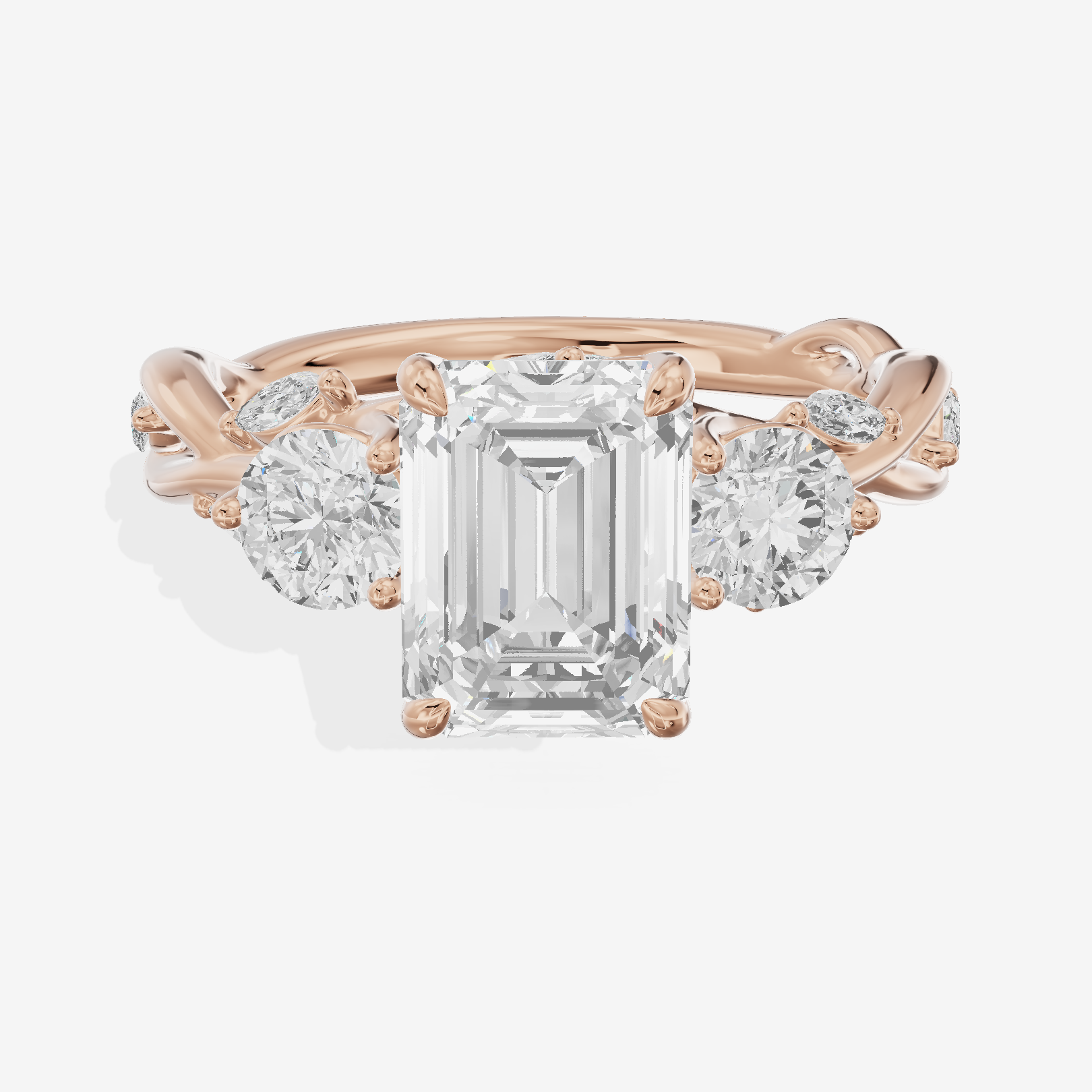 Modern Vowsae Three Stone Emerald Engagement Ring (3/4 ct. tw.) in 18K Rose Gold