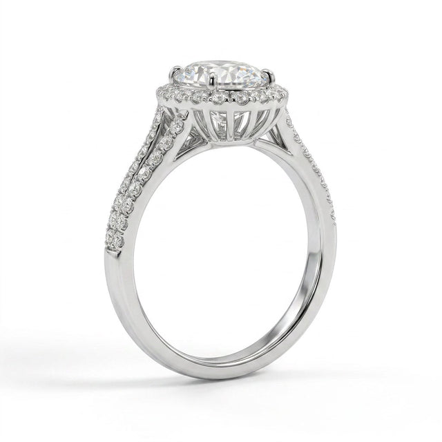 Halo Split Shank Oval Engagement Ring (2.32 ct. tw.) in 18K White Gold
