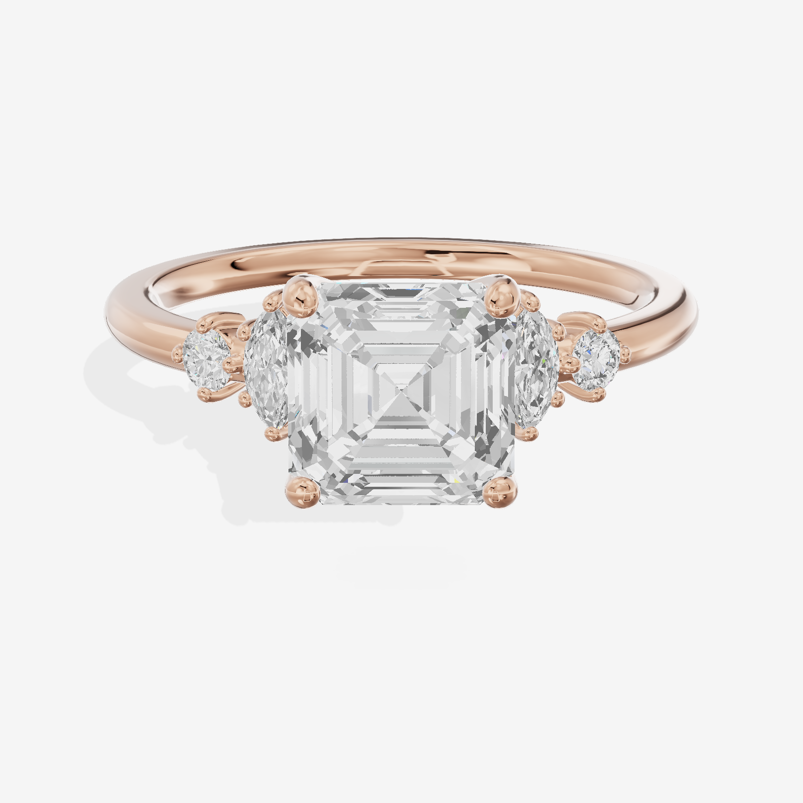 Hallowed Halcyon Asscher Engagement Ring with Side Stones (1/6 ct. tw.) in 14K Rose Gold