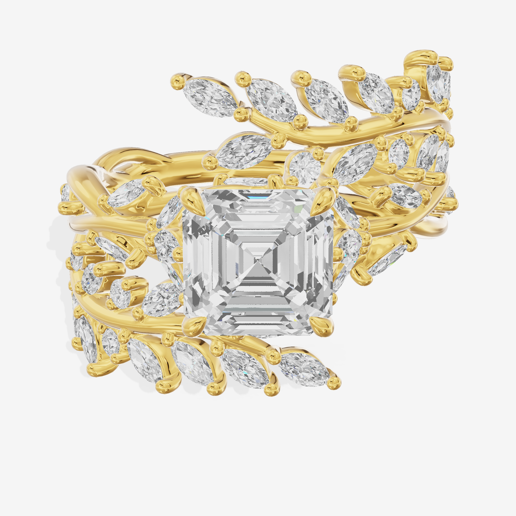 Bowed Trueheart Asscher Engagement Ring with Side Stones (3/4 ct. tw.) in 18K Yellow Gold