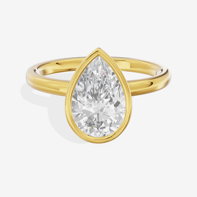 Trellise Bezel 2mm Pear Solitaire Engagement Ring in 18K Yellow Gold