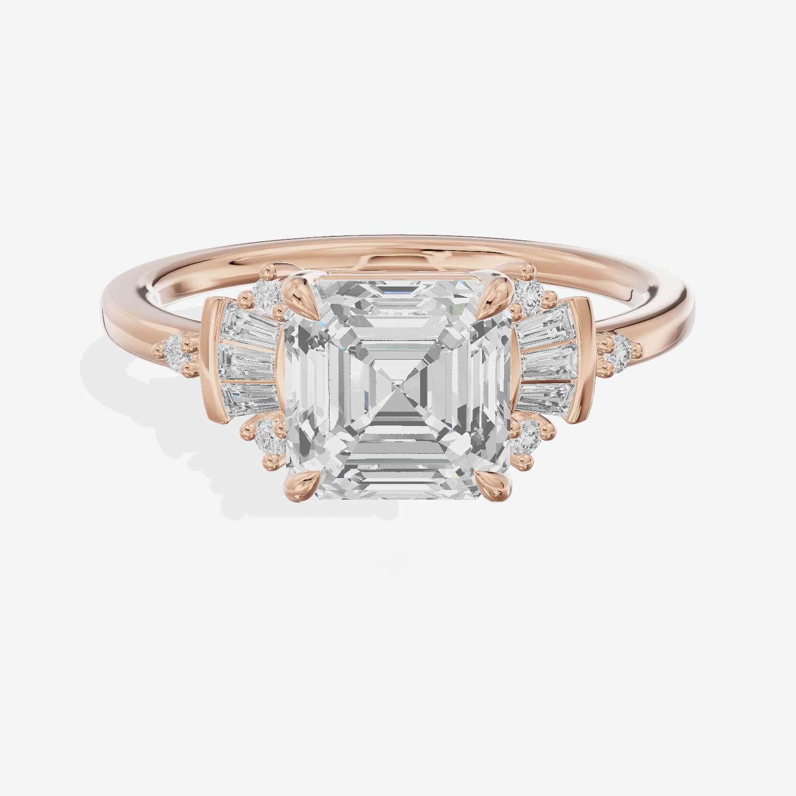 Petite Trellise Asscher Engagement Ring with Side Stones (1/3 ct. tw.) in 18K Rose Gold