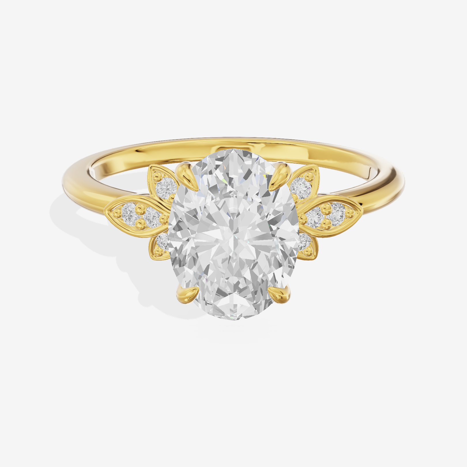 Trellise Oval Engagement Ring with Side Stones (1/20 ct. tw.) in 18K Yellow Gold