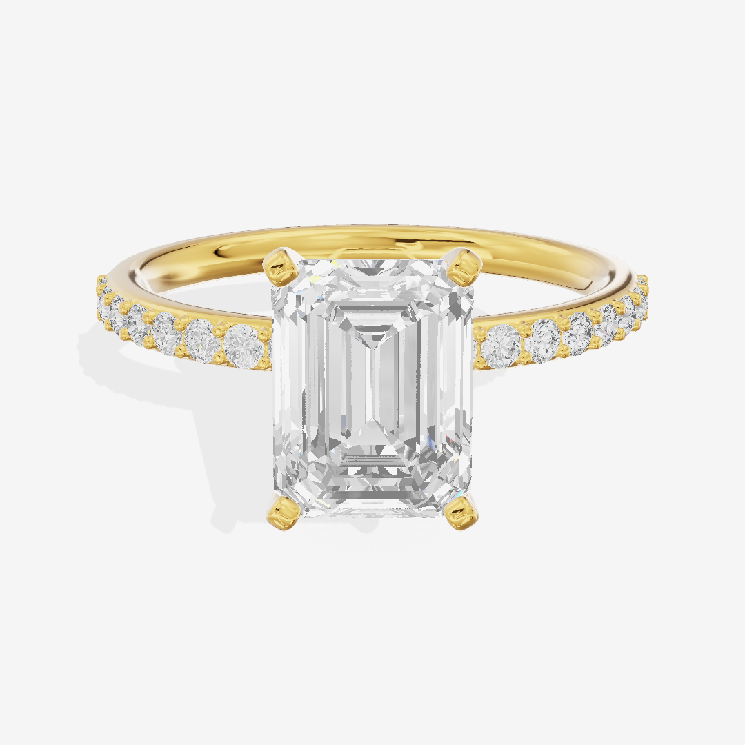One of One Petite Emerald Engagement Ring with Side Stones (1/4 ct. tw.) in 18K Yellow Gold