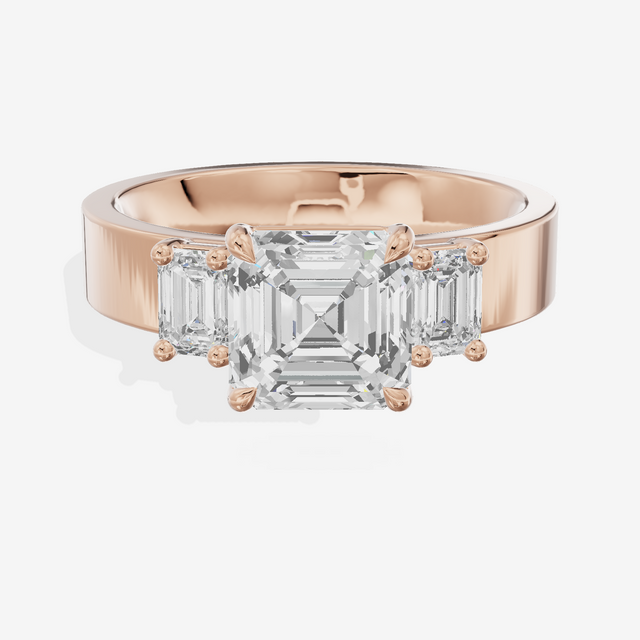 Vintage Vowsae Three Stone Asscher Engagement Ring (1/2 ct. tw.) in 18K Rose Gold