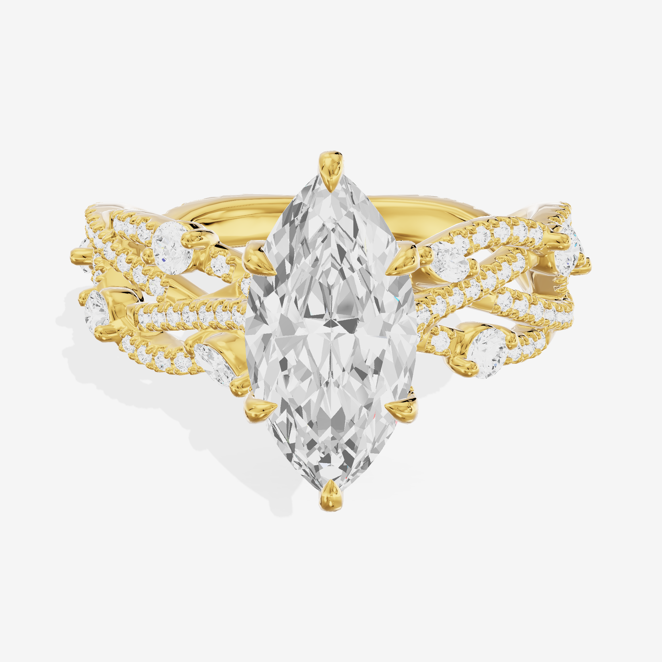 One of One Petite Marquise Engagement Ring with Side Stones (1/4 ct. tw.) in 14K Yellow Gold
