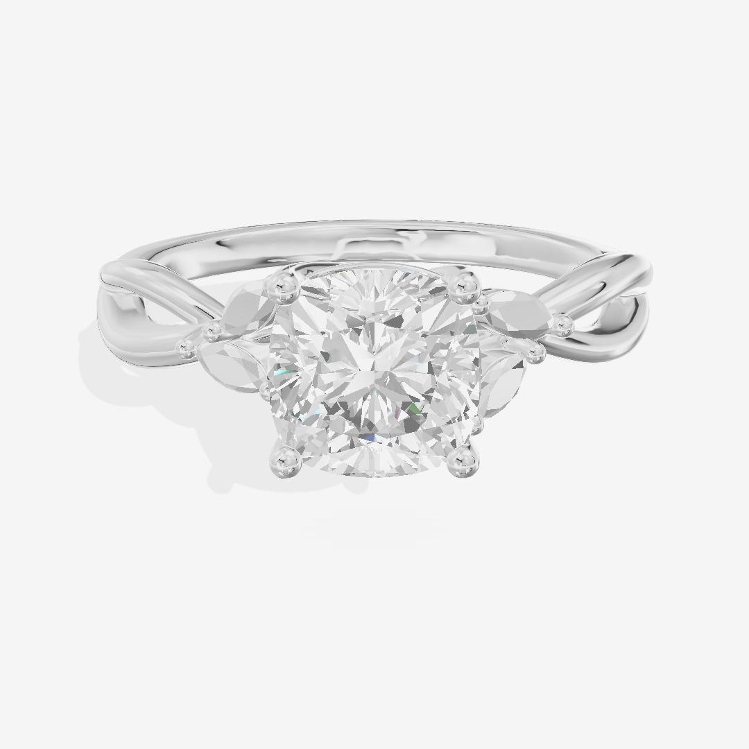 Modern Sincere Cushion Engagement Ring with Side Stones in 18K White Gold
